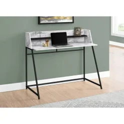 Computer desk - small hutch / 1 shelf / trapezoid-shaped legs - 48