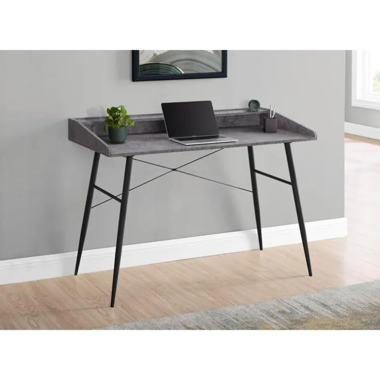 Computer desk - small hutch / 2 storage cubbies / 1 shelf - 48"l - grey stone - Monarch