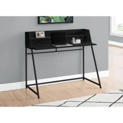 Computer desk - small hutch / 1 shelf / trapezoid-shaped legs - 48"l - black - Monarch