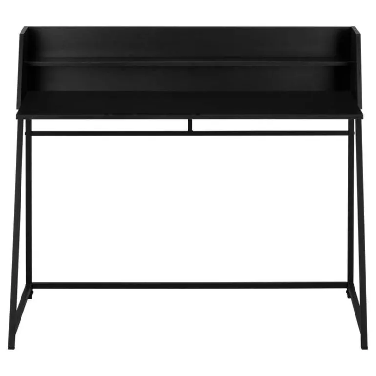 Computer desk - small hutch / 1 shelf / trapezoid-shaped legs - 48"l - black - Monarch