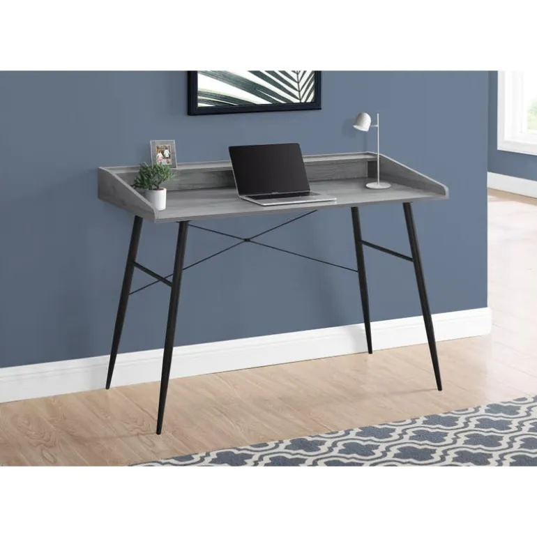 Computer desk - small hutch / 2 storage cubbies / 1 shelf - 48"l - grey wood- - Monarch