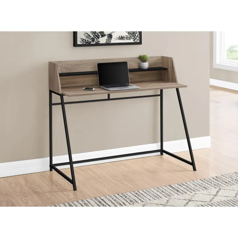 Computer desk - small hutch / 1 shelf / trapezoid-shaped legs - 48"l - dark t - Monarch
