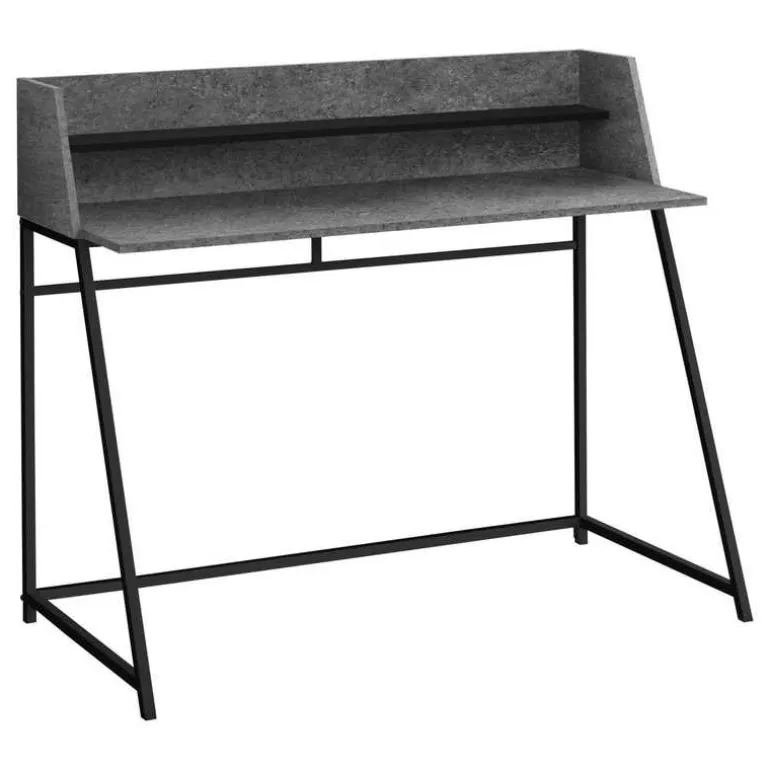 Computer desk - small hutch / 1 shelf / trapezoid-shaped legs - 48"l - grey s - Monarch