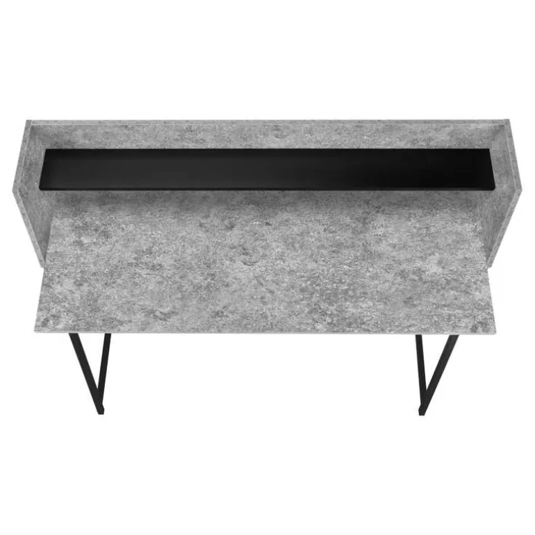 Computer desk - small hutch / 1 shelf / trapezoid-shaped legs - 48"l - grey s - Monarch