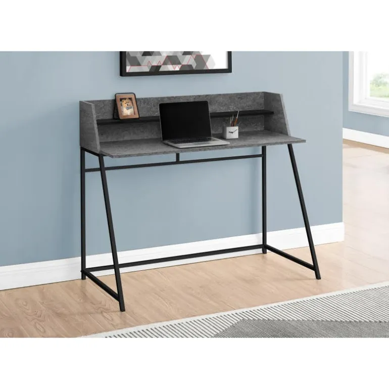 Computer desk - small hutch / 1 shelf / trapezoid-shaped legs - 48"l - grey s - Monarch