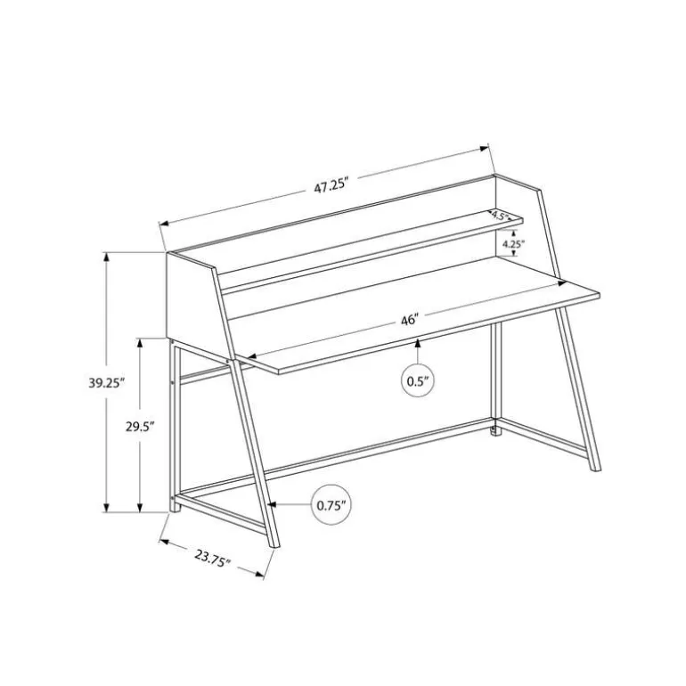 Computer desk - small hutch / 1 shelf / trapezoid-shaped legs - 48"l - grey w - Monarch