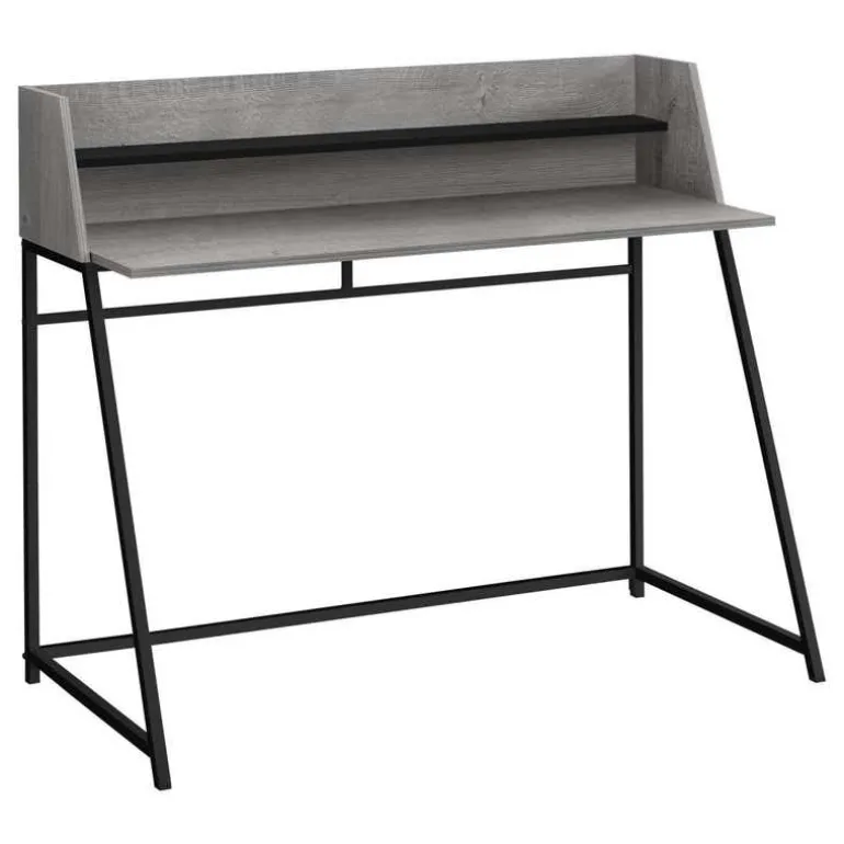 Computer desk - small hutch / 1 shelf / trapezoid-shaped legs - 48"l - grey w - Monarch