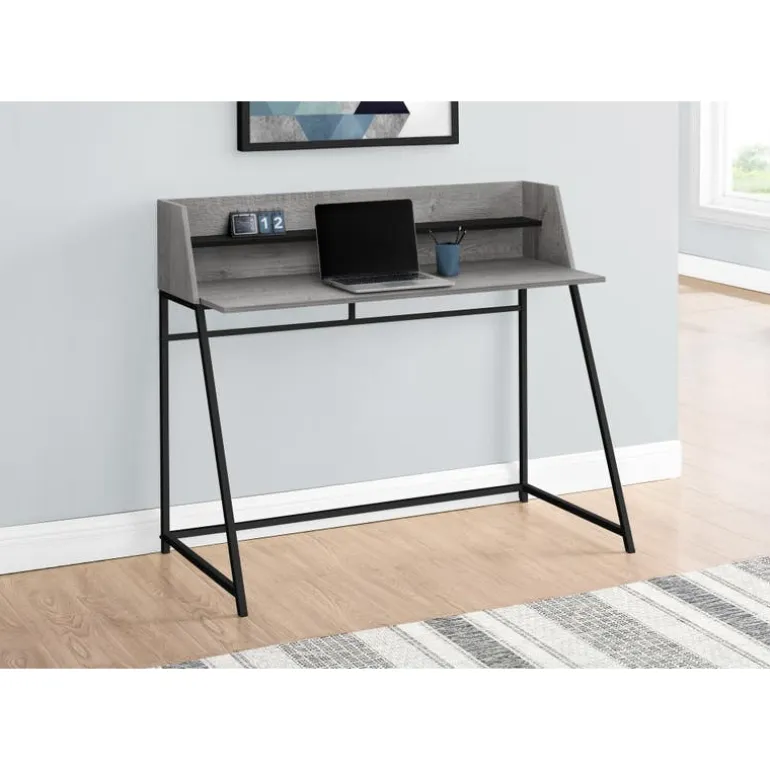Computer desk - small hutch / 1 shelf / trapezoid-shaped legs - 48"l - grey w - Monarch