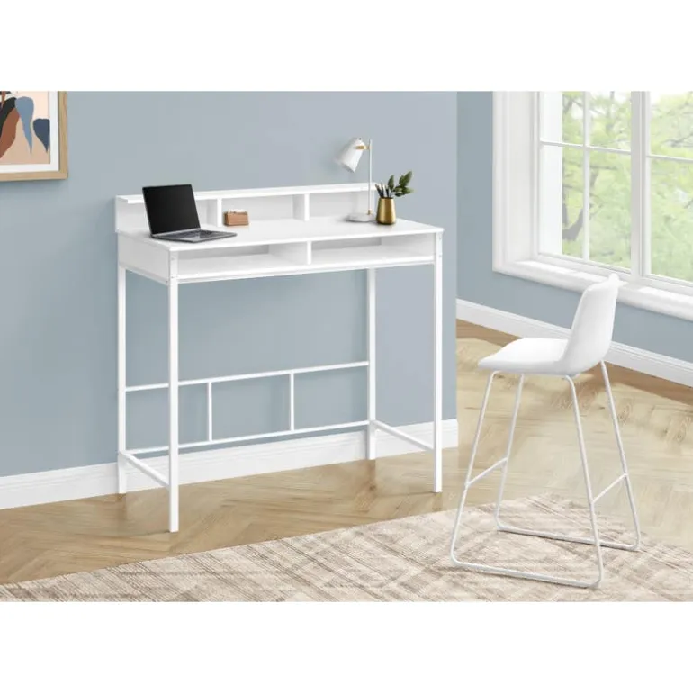 Computer desk - standing height / hutch / 2 open shelves - 48"l - white / whi - Monarch