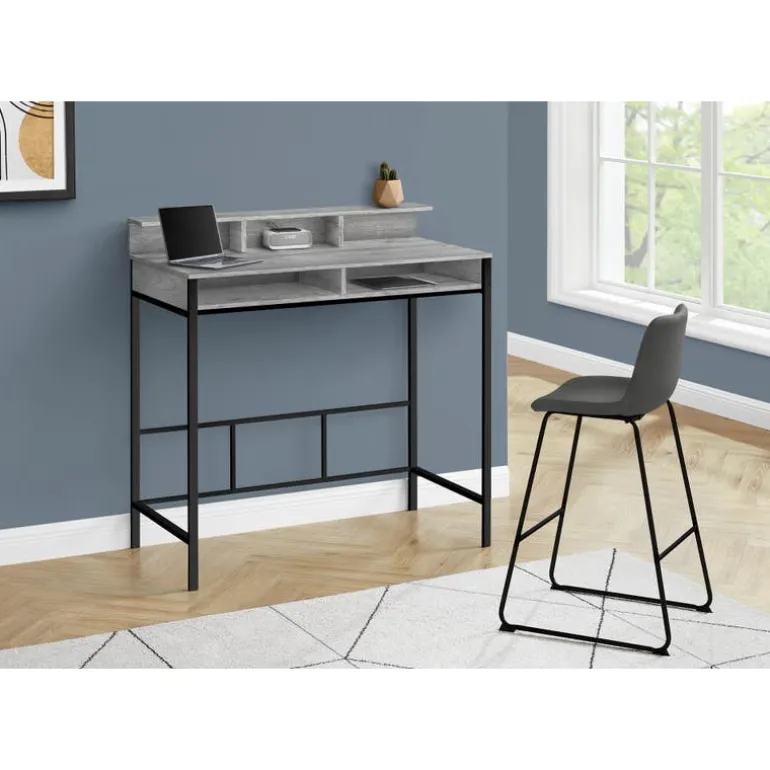 Computer desk - standing height / hutch / 2 open shelves - 48"l - grey / blac - Monarch