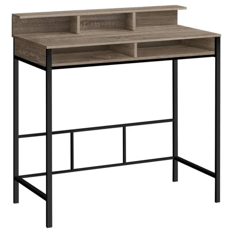 Computer desk - standing height / hutch / 2 open shelves - 48"l - dark taupe - Monarch