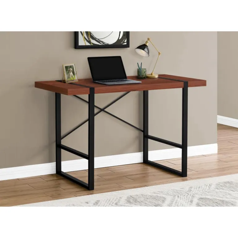 Computer desk - thick-panel desktop / inset metal legs - 48"l - cherry wood-l - Monarch