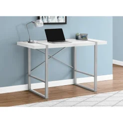Computer desk - thick-panel desktop / inset metal legs - 48"l - white / silve - Monarch