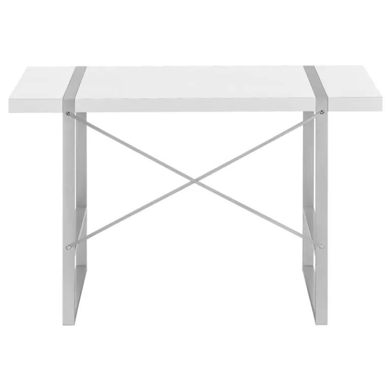 Computer desk - thick-panel desktop / inset metal legs - 48"l - white / silve - Monarch