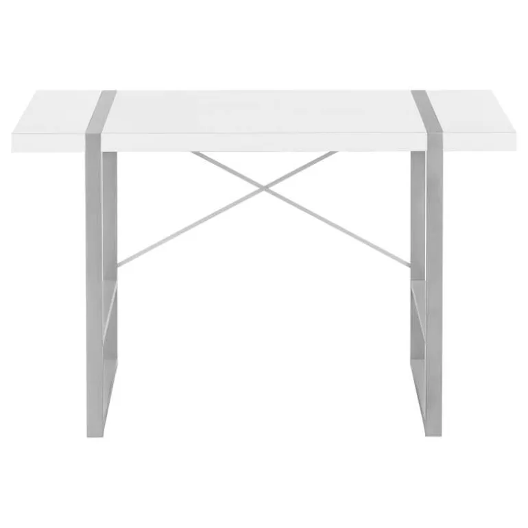 Computer desk - thick-panel desktop / inset metal legs - 48"l - white / silve - Monarch