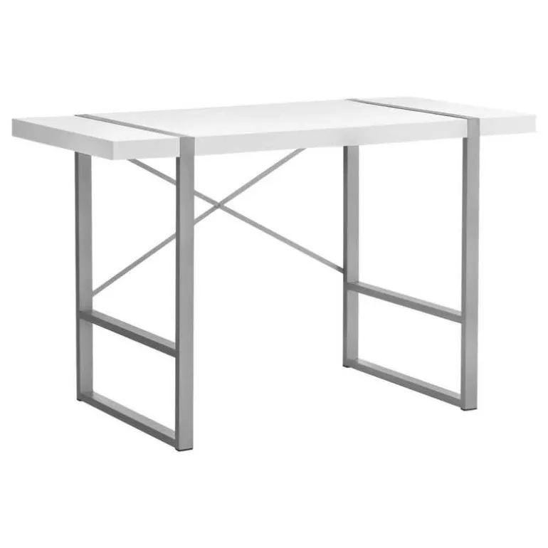 Computer desk - thick-panel desktop / inset metal legs - 48"l - white / silve - Monarch