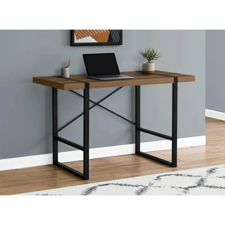 Computer desk - thick-panel desktop / inset metal legs - 48"l - walnut wood-l - Monarch