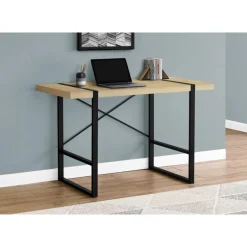 Computer desk - thick-panel desktop / inset metal legs - 48"l - natural wood- - Monarch