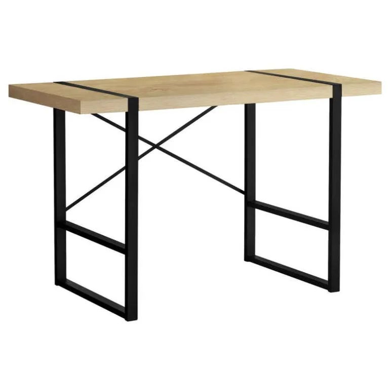 Computer desk - thick-panel desktop / inset metal legs - 48"l - natural wood- - Monarch