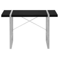 Computer desk - thick-panel desktop / inset metal legs - 48"l - black / silve - Monarch