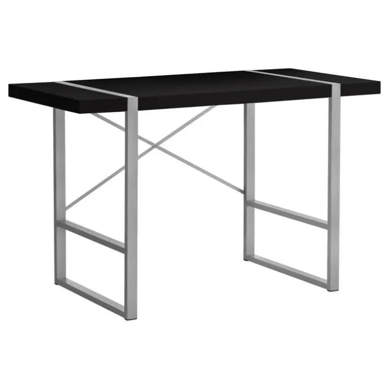 Computer desk - thick-panel desktop / inset metal legs - 48"l - black / silve - Monarch
