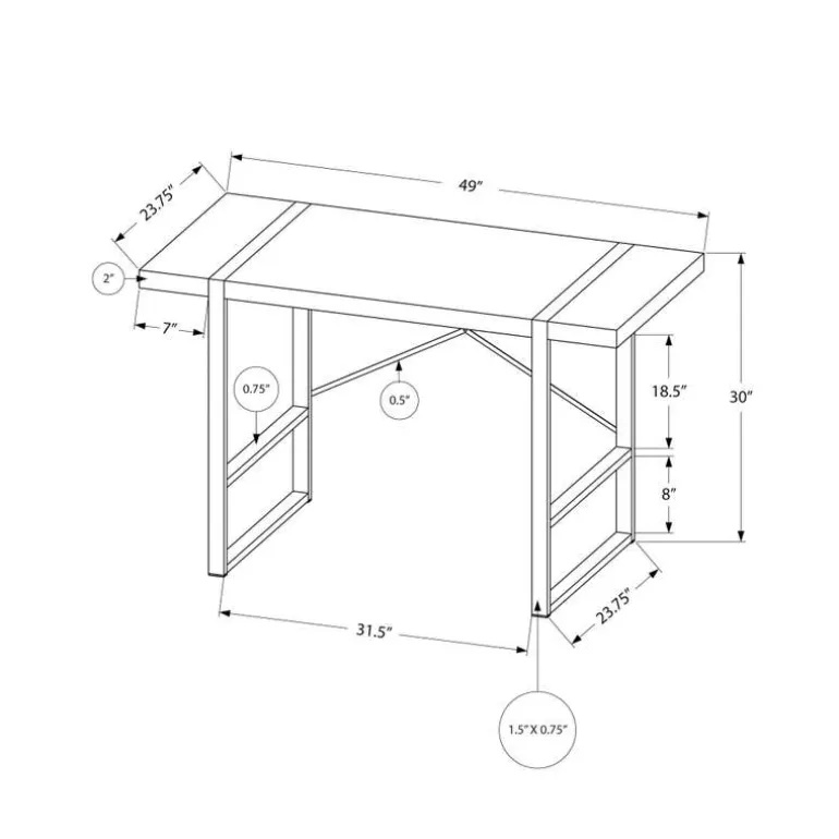 Computer desk - thick-panel desktop / inset metal legs - 48"l - black / silve - Monarch