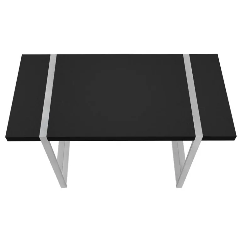 Computer desk - thick-panel desktop / inset metal legs - 48"l - black / silve - Monarch