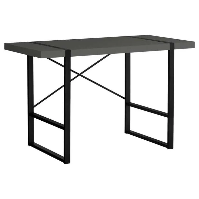 Computer desk - thick-panel desktop / inset metal legs - 48"l - modern grey / - Monarch