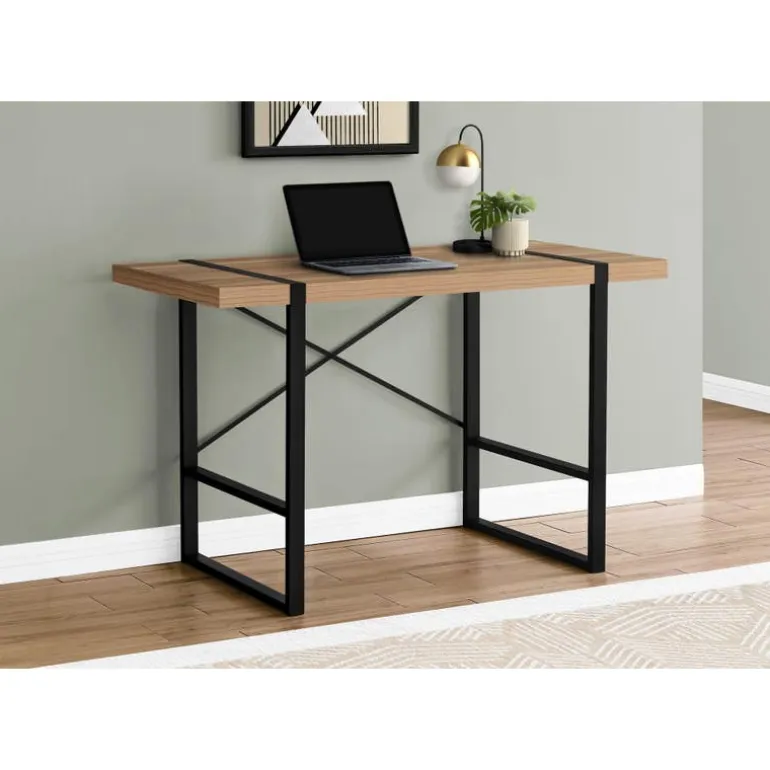 Computer desk - thick-panel desktop / inset metal legs - 48"l - light reclaim - Monarch