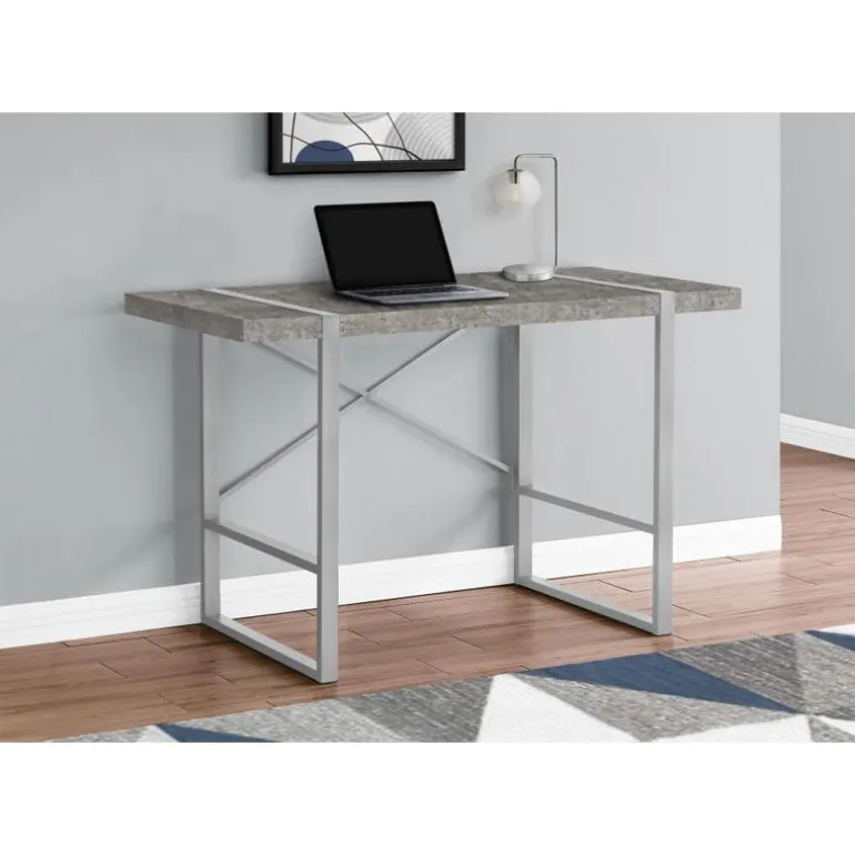 Computer desk - thick-panel desktop / inset metal legs - 48"l - grey concrete - Monarch