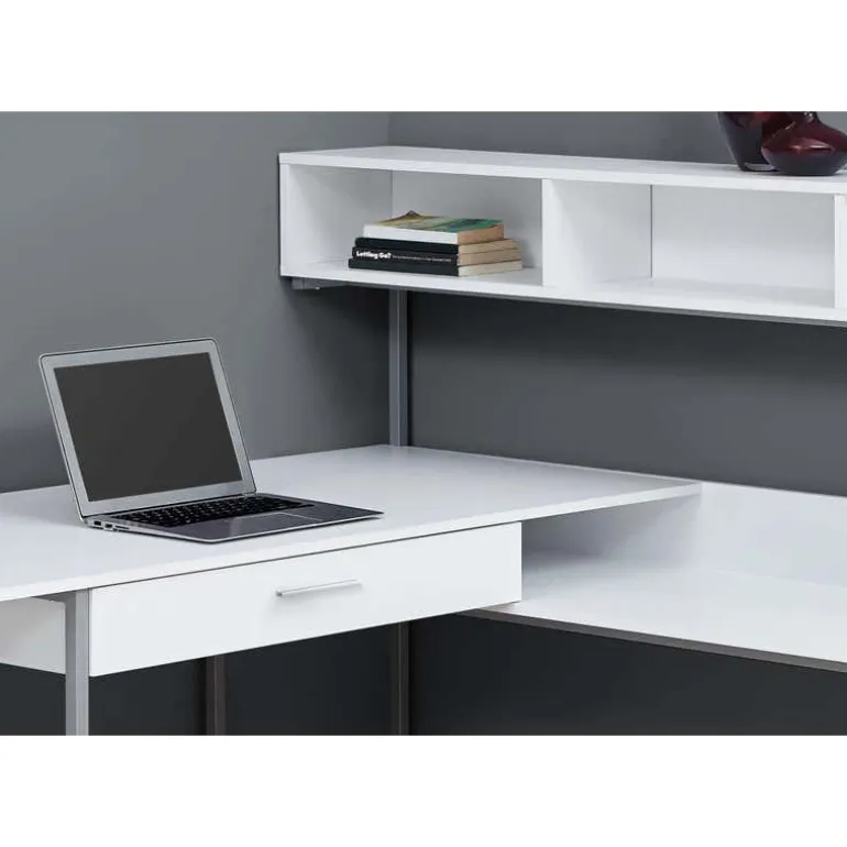 Computer desk - white / silver metal corner - Monarch