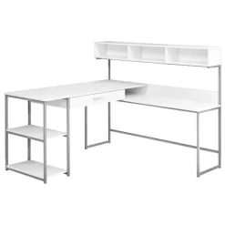 Computer desk - white / silver metal corner - Monarch