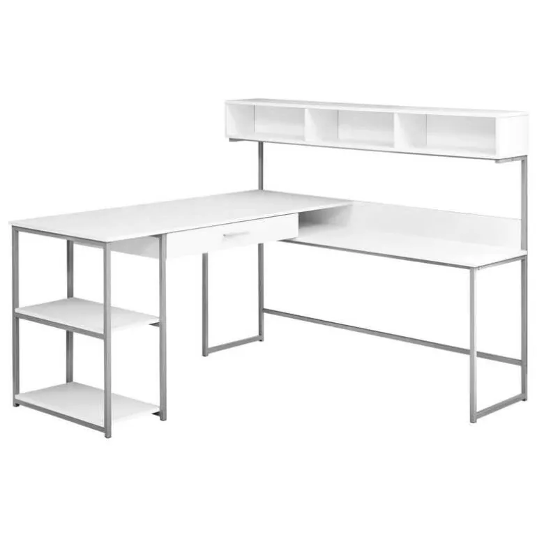Computer desk - white / silver metal corner - Monarch