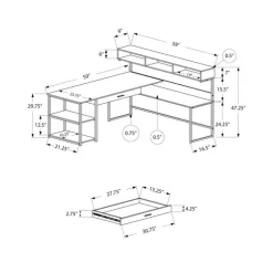 Computer desk - white / silver metal corner - Monarch