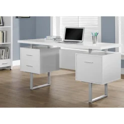 Computer desk / white and silver metal - Monarch