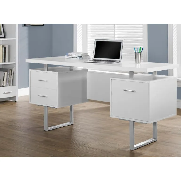Computer desk / white and silver metal - Monarch