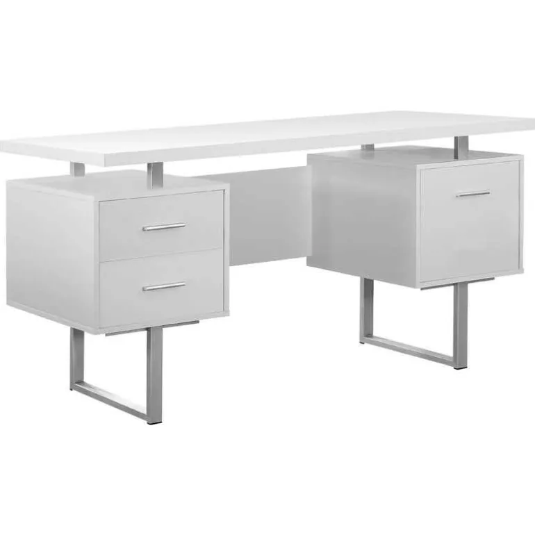 Computer desk / white and silver metal - Monarch
