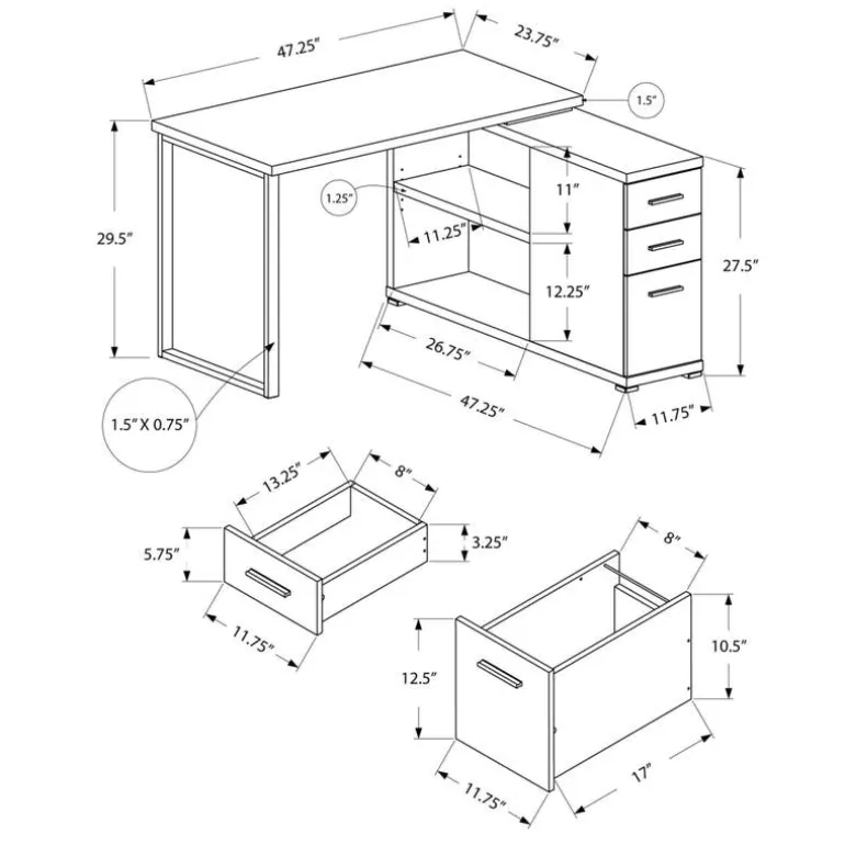 Computer desk - white left or right facing corner - Monarch