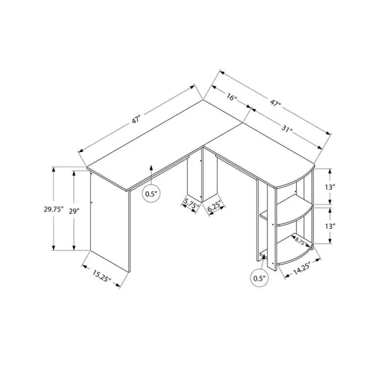 Computer desk - white l-shaped corner / 2 shelves - Monarch