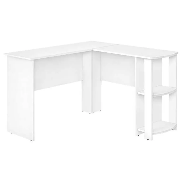 Computer desk - white l-shaped corner / 2 shelves - Monarch