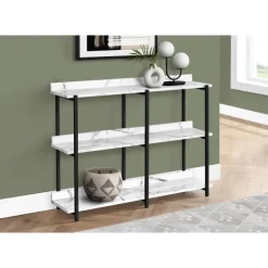 Console table - 3 tier / shelves / rectangular / metal legs - 48