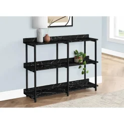 Console table - 3 tier / shelves / rectangular / metal legs - 48
