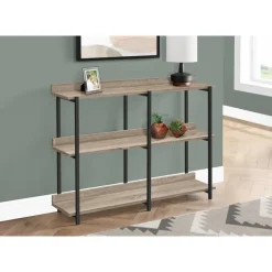 Console table - 3 tier / shelves / rectangular / metal legs - 48