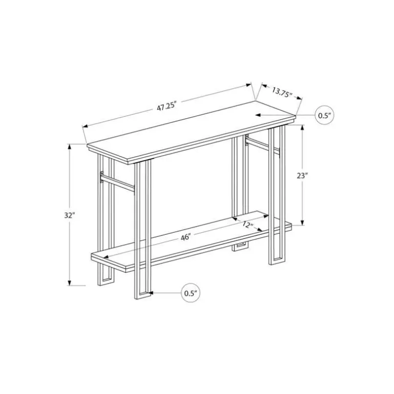 Console table - h-frame sides / 1 shelf / rectangular - 48"l - grey wood-look - Monarch