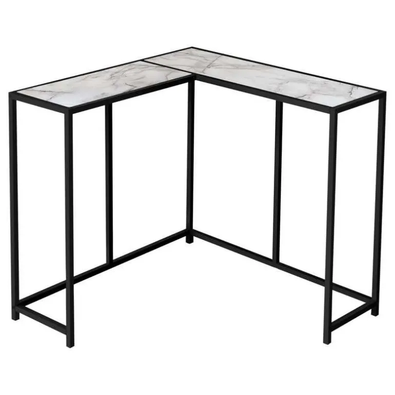 Console table - l-shaped / corner / metal frame - 36"l - white marble-look / - Monarch