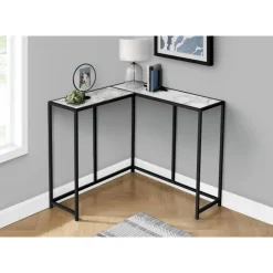 Console table - l-shaped / corner / metal frame - 36"l - white marble-look / - Monarch