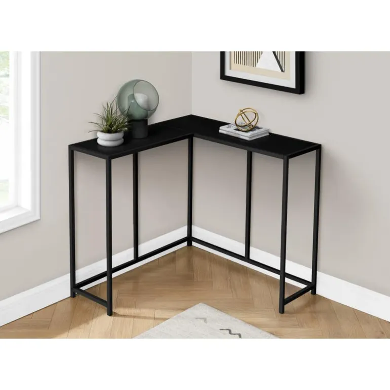 Console table - l-shaped / corner / metal frame - 36"l - black - Monarch