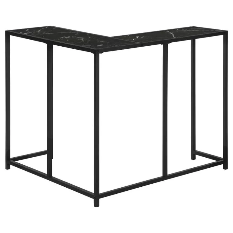 Console table - l-shaped / corner / metal frame - 36"l - black marble-look / - Monarch