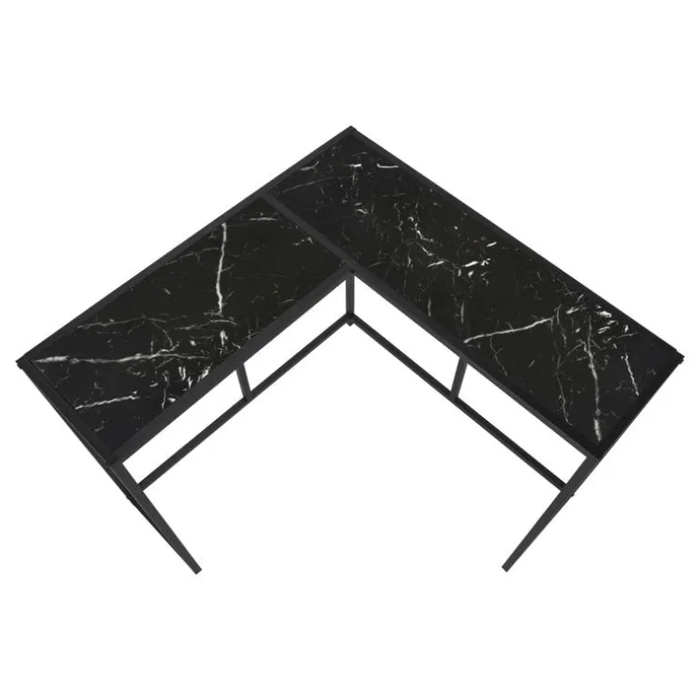 Console table - l-shaped / corner / metal frame - 36"l - black marble-look / - Monarch