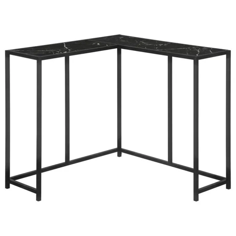 Console table - l-shaped / corner / metal frame - 36"l - black marble-look / - Monarch